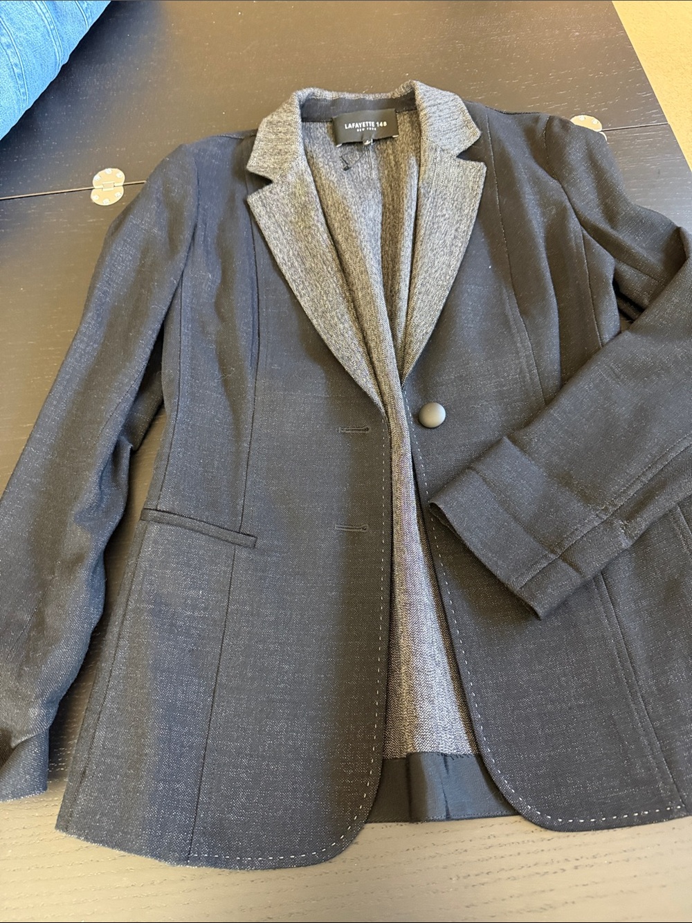 Lafayette 148 New York Black Blazer with Gray Contrast Lapel
